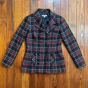 Cabi plaid double breasted blazer w notched collar & pea coat back buttoning 2